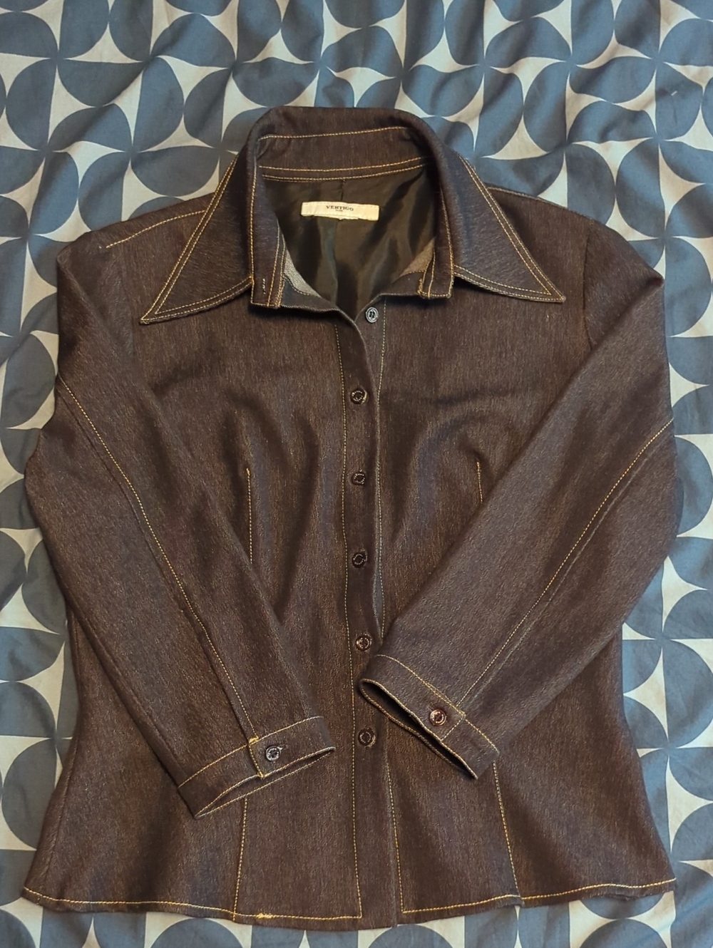 Denim Look Dark blue Button-Up Jacket with Contrast Stitching